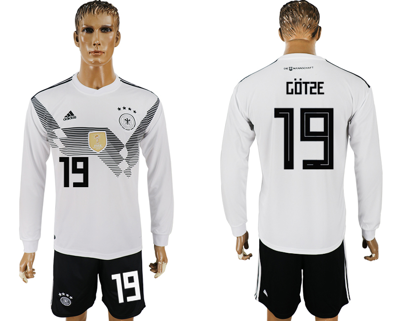 Germany 19 GOTZE Home Long Sleeve 2018 FIFA World Cup Soccer Jersey