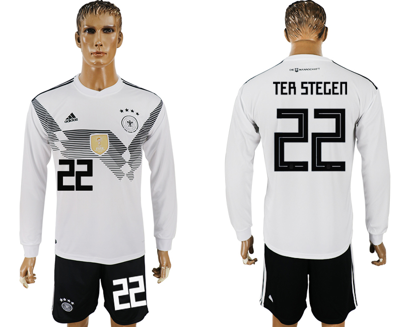 Germany 22 TER STEGEN Home Long Sleeve 2018 FIFA World Cup Soccer Jersey