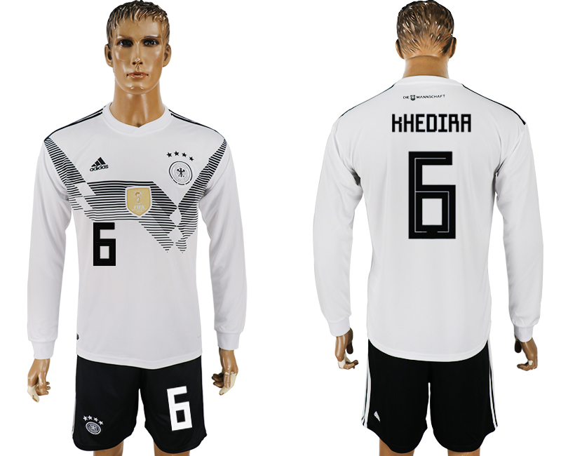 Germany 6 KHEDIRA Home Long Sleeve 2018 FIFA World Cup Soccer Jersey