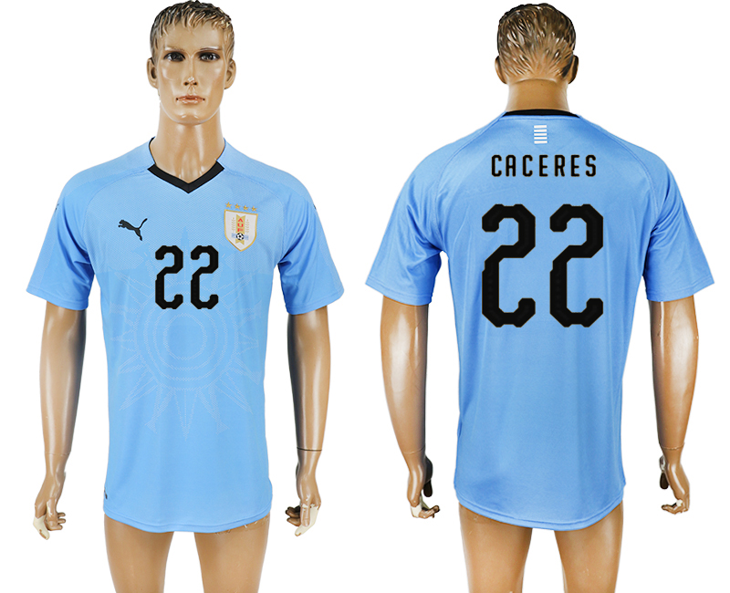 Uruguay 22 CACERES Home 2018 FIFA World Cup Thailand Soccer Jersey