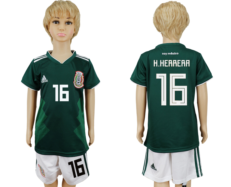 Mexico 16 H.HERRERA Home Youth 2018 FIFA World Cup Soccer Jersey