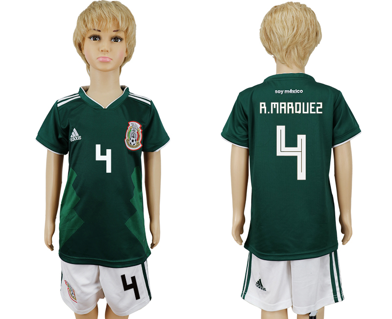 Mexico 4 R.MARQUEZ Home Youth 2018 FIFA World Cup Soccer Jersey