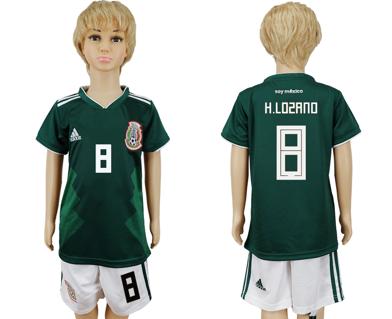 Mexico 8 H.LOZANO Home Youth 2018 FIFA World Cup Soccer Jersey