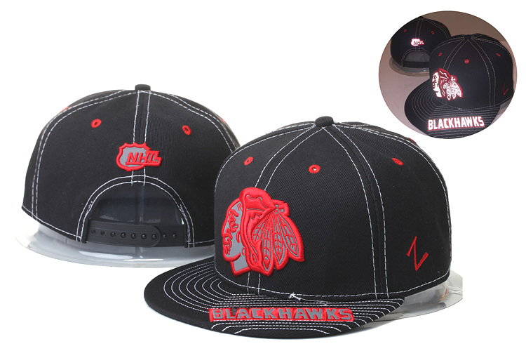 Blackhawks Team Logo Reflective Black Snapback Adjustable Hat GS