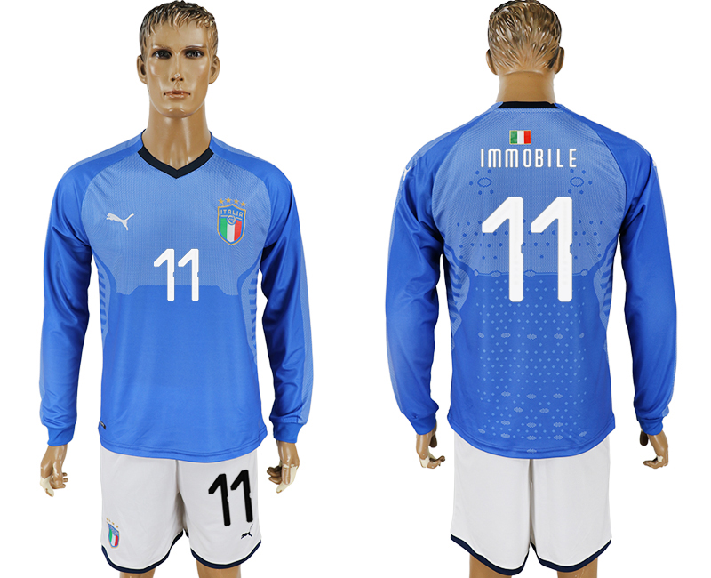 2017-18 Italy 11 IMMOBILE Home Long Sleeve Soccer Jersey 2017-18 Italy 11 IMMOBILE Home Long Sleeve Soccer Jersey