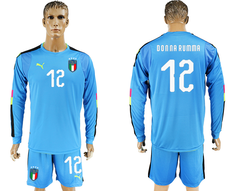 2017-18 Italy 12 DONNA RUMMA Lake Blue Long Sleeve Goalkeeper Soccer Jersey