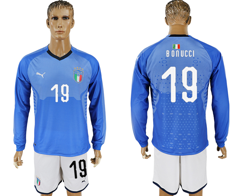 2017-18 Italy 19 BONUCCI Home Long Sleeve Soccer Jersey