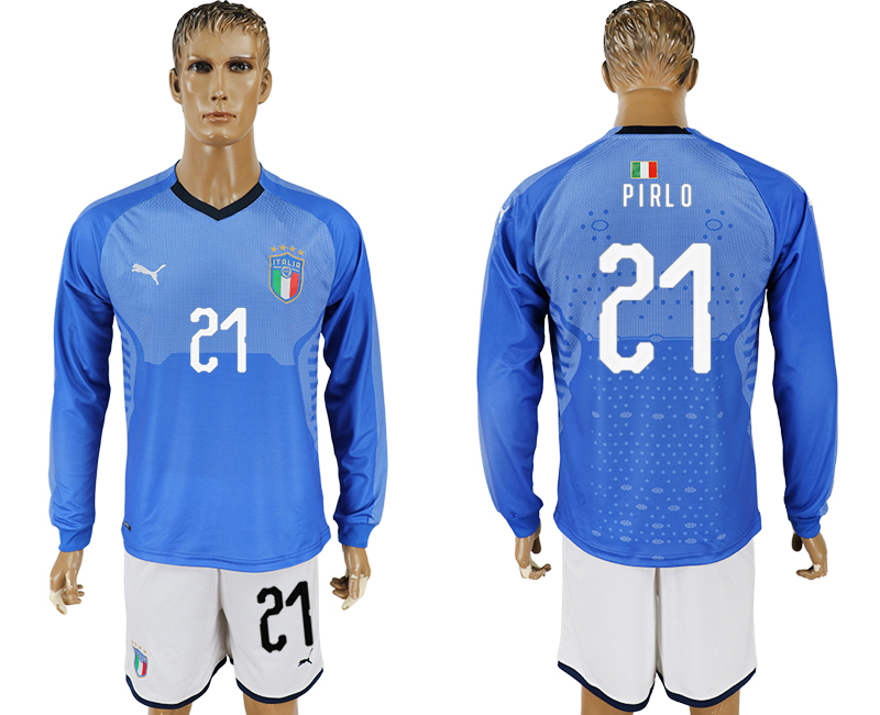 2017-18 Italy 21 PIRLO Home Long Sleeve Soccer Jersey