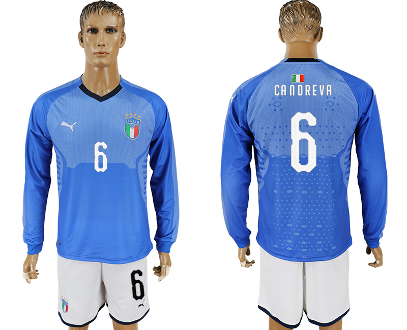2017-18 Italy 6 CANDREVA Home Long Sleeve Soccer Jersey