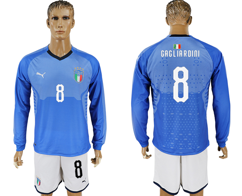 2017-18 Italy 8 GAGLIARDINI Home Long Sleeve Soccer Jersey
