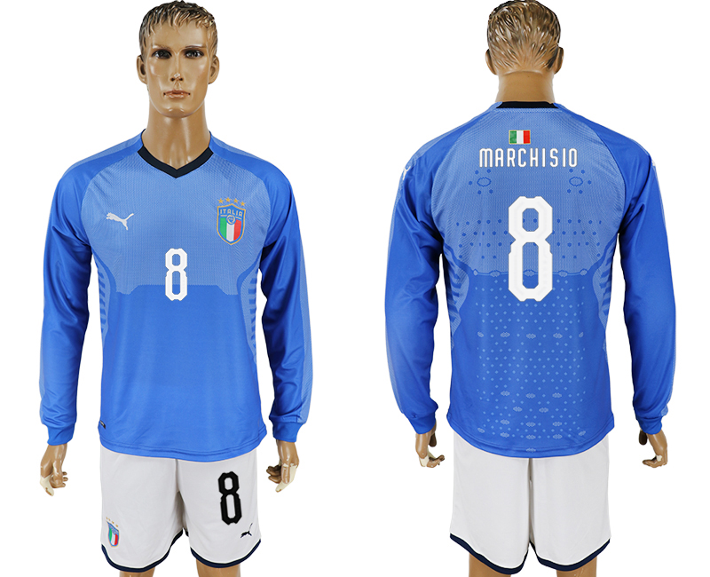 2017-18 Italy 8 MARCHISIO Home Long Sleeve Soccer Jersey