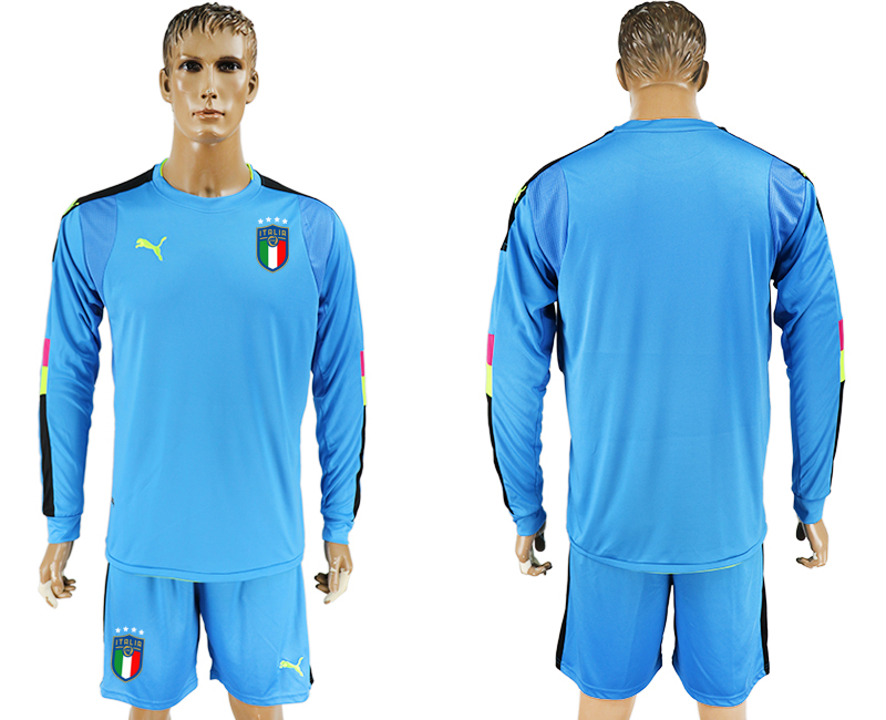 2017-18 Italy Lake Blue Long Sleeve Goalkeeper Soccer Jersey