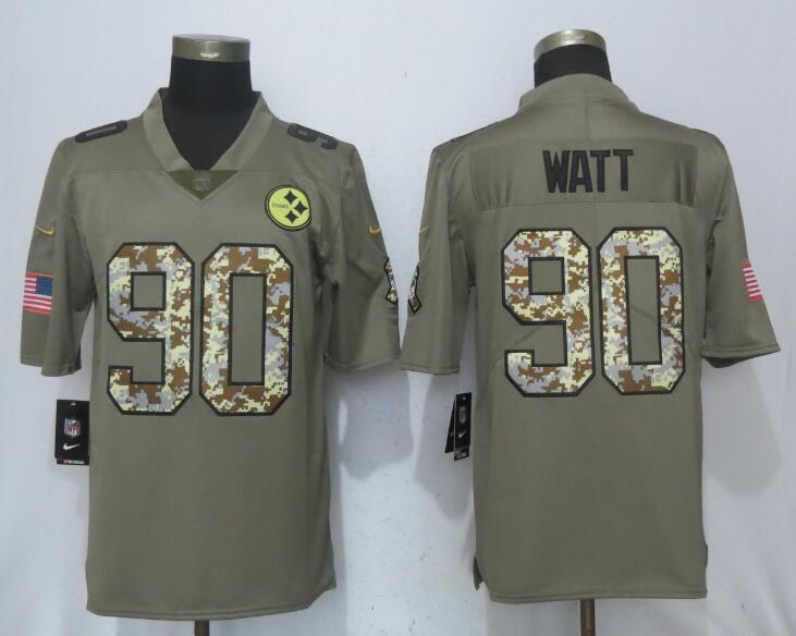 Nike Steelers 90 T.J. Watt Olive Camo Salute To Service Limited Jersey