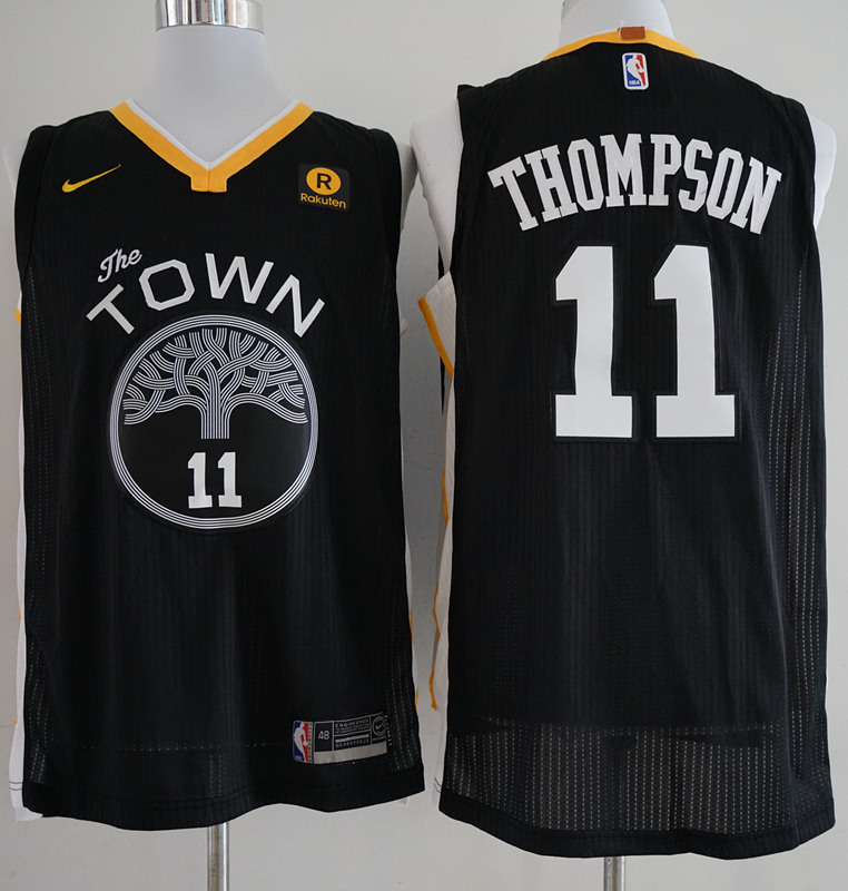 Warriors 11 Klay Thompson Black The Town Statement Edition Authentic Jersey
