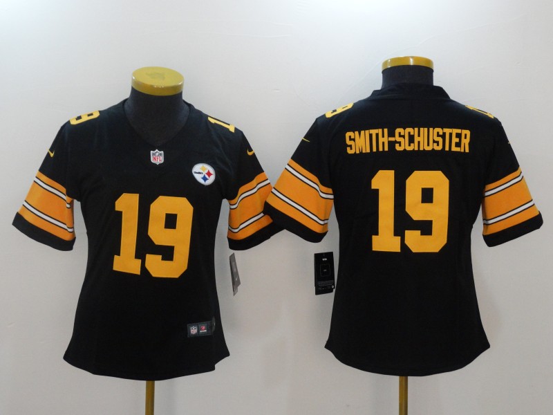 Nike Steelers 19 JuJu Smith-Schuster Black Women Color Rush Limited Jersey - Click Image to Close