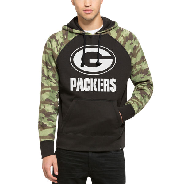Green Bay Packers Fresh Logo Black With Camo Men's Pullover Hoodie