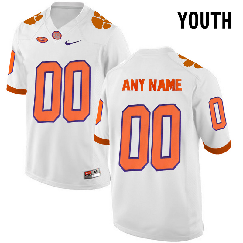 Clemson Tigers White Youth Customized College Jersey