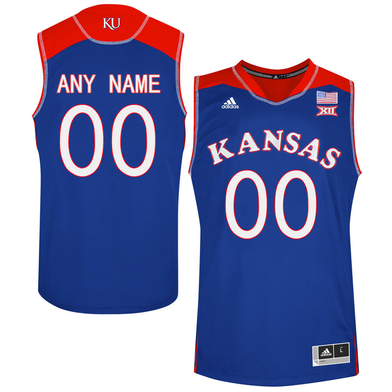 Kansas Jayhawks Blue Men's Customized College Basketball Jersey