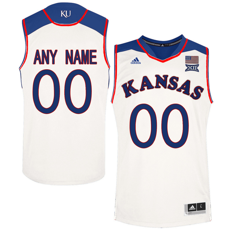 Kansas Jayhawks White Men's Customized College Basketball Jersey