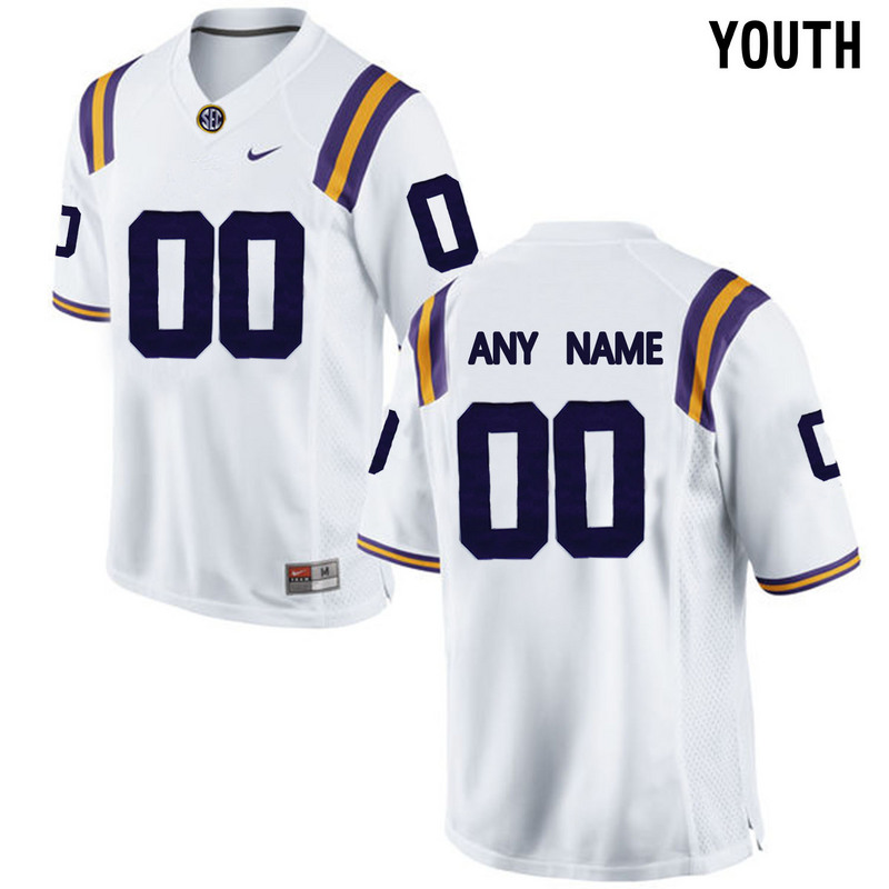 LSU Tigers White 2016 SEC Youth Customized College Jersey