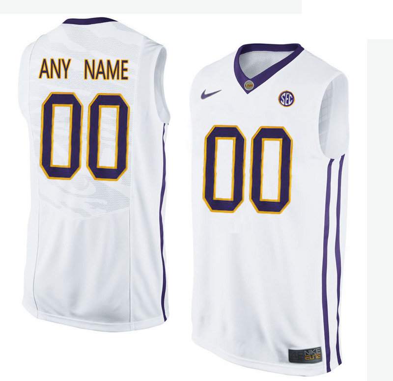 LSU Tigers White Men's Customized College Basketball Jersey