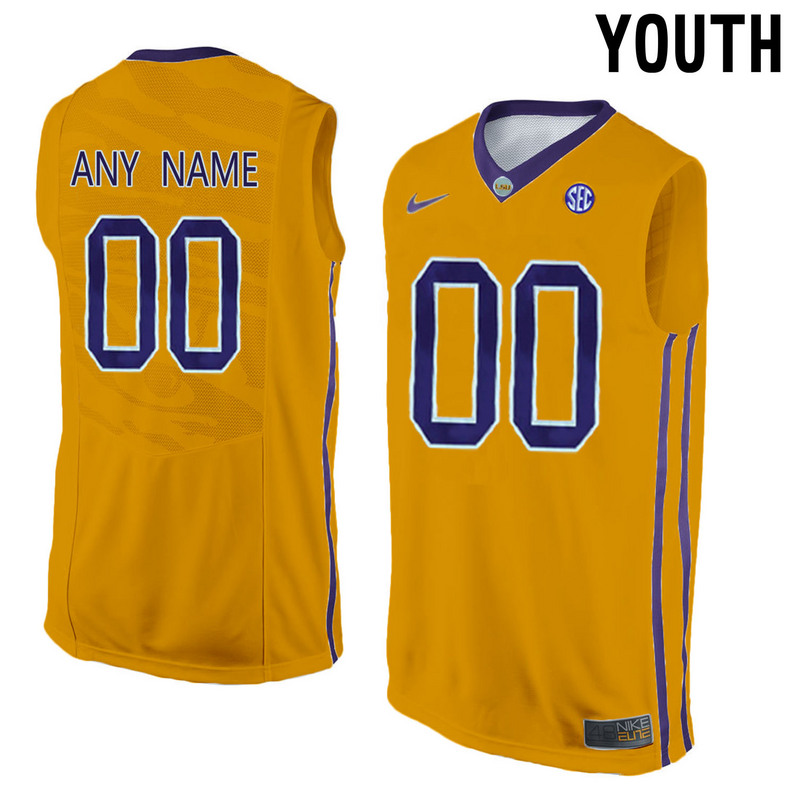 LSU Tigers Yellow Youth Customized College Basketball Jersey