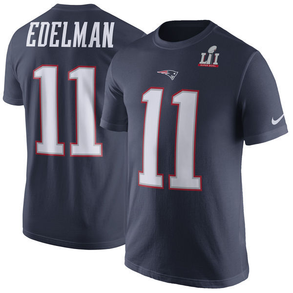 Nike Patriots 11 Julian Edelman Navy 2017 Super Bowl LI Men's T-Shirt