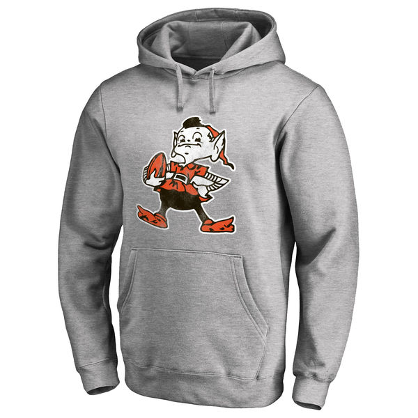 Men's Cleveland Browns Pro Line Gray Throwback Logo Pullover Hoodie Men's Cleveland Browns Pro Line Gray Throwback Logo Pullover Hoodie