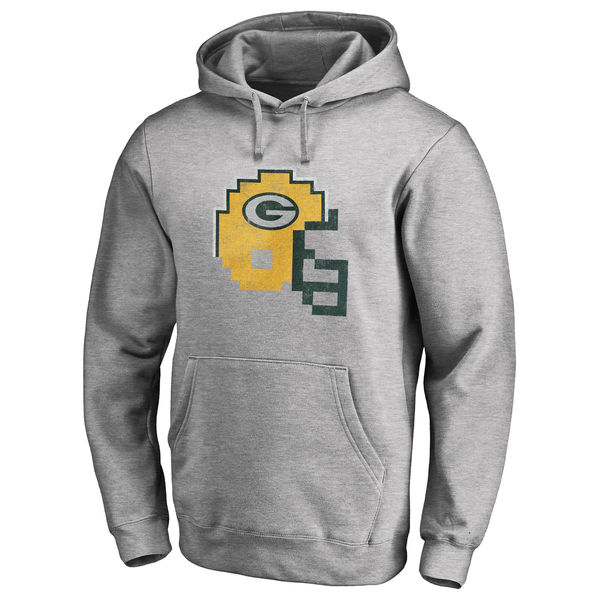 Men's Green Bay Packers Pro Line Heathered Gray 8 Bit Helmet Pullover Hoodie Sweatshirt