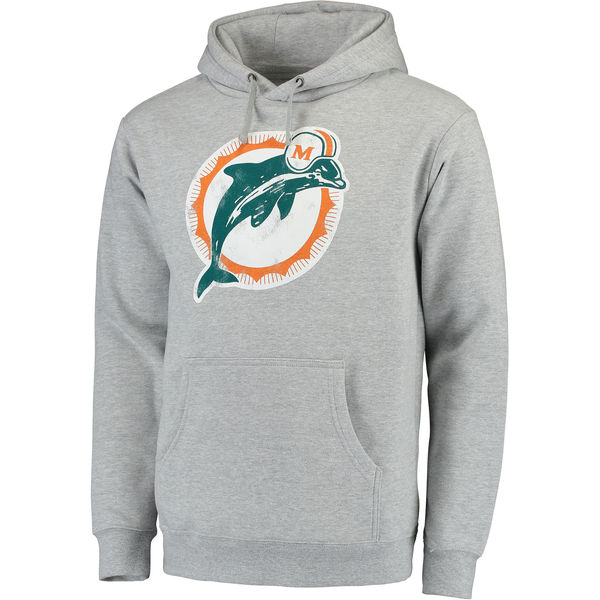 Men's Miami Dolphins Pro Line Gray Throwback Logo Pullover Hoodie