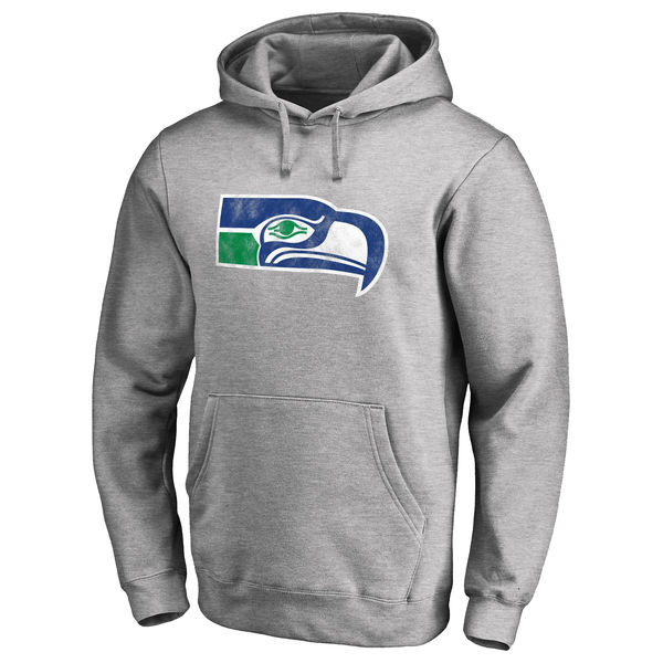 Men's Seattle Seahawks Pro Line Gray Throwback Logo Pullover Hoodie