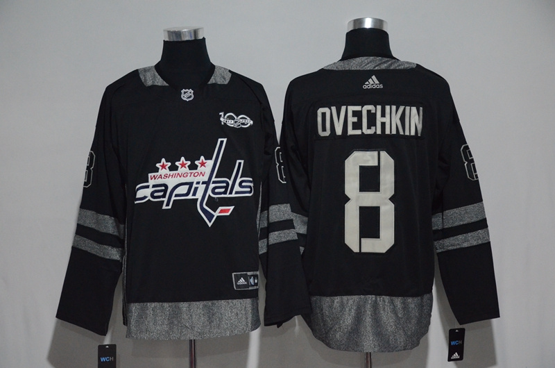 Capitals 8 Alexander Ovechkin Black 1917-2017 100th Anniversary Adidas Jersey - Click Image to Close