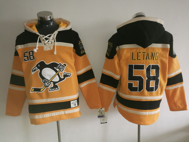 Penguins 58 Kris Letang Orange All Stitched Hooded Sweatshirt - Click Image to Close