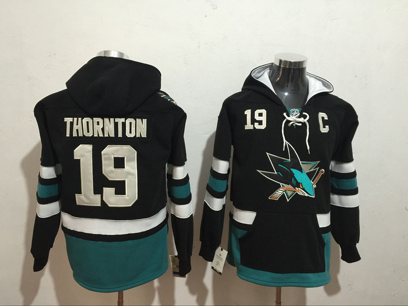 Sharks 19 Joe Thornton Black All Stitched Hooded Sweatshirt
