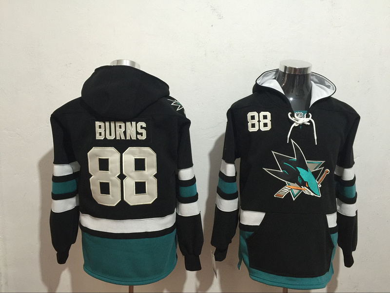 Sharks 88 Brent Burns Black All Stitched Hooded Sweatshirt - Click Image to Close
