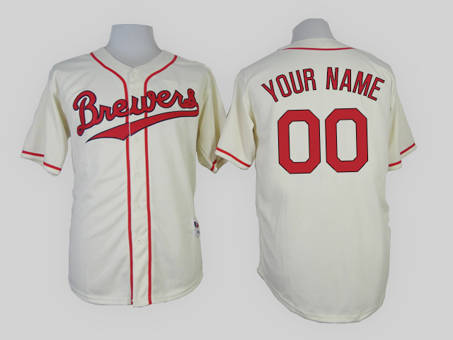 Milwaukee Brewers Cream 1948 Turn Back The Clock Men's Customized Throwback Jersey - Click Image to Close