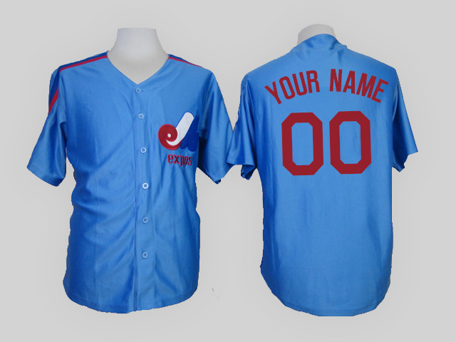 Montreal Expos Blue Men's Customized Throwback Jersey - Click Image to Close