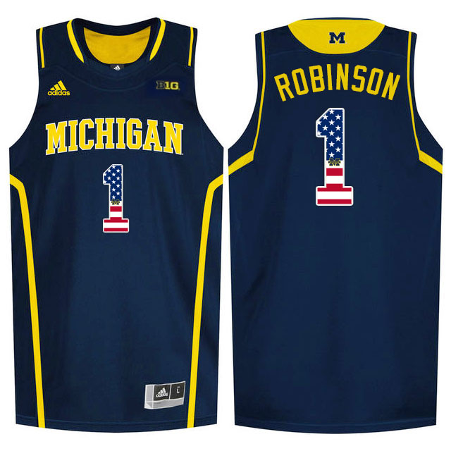 Michigan Wolverines 1 Glenn Robinson III Navy College Basketball Jersey
