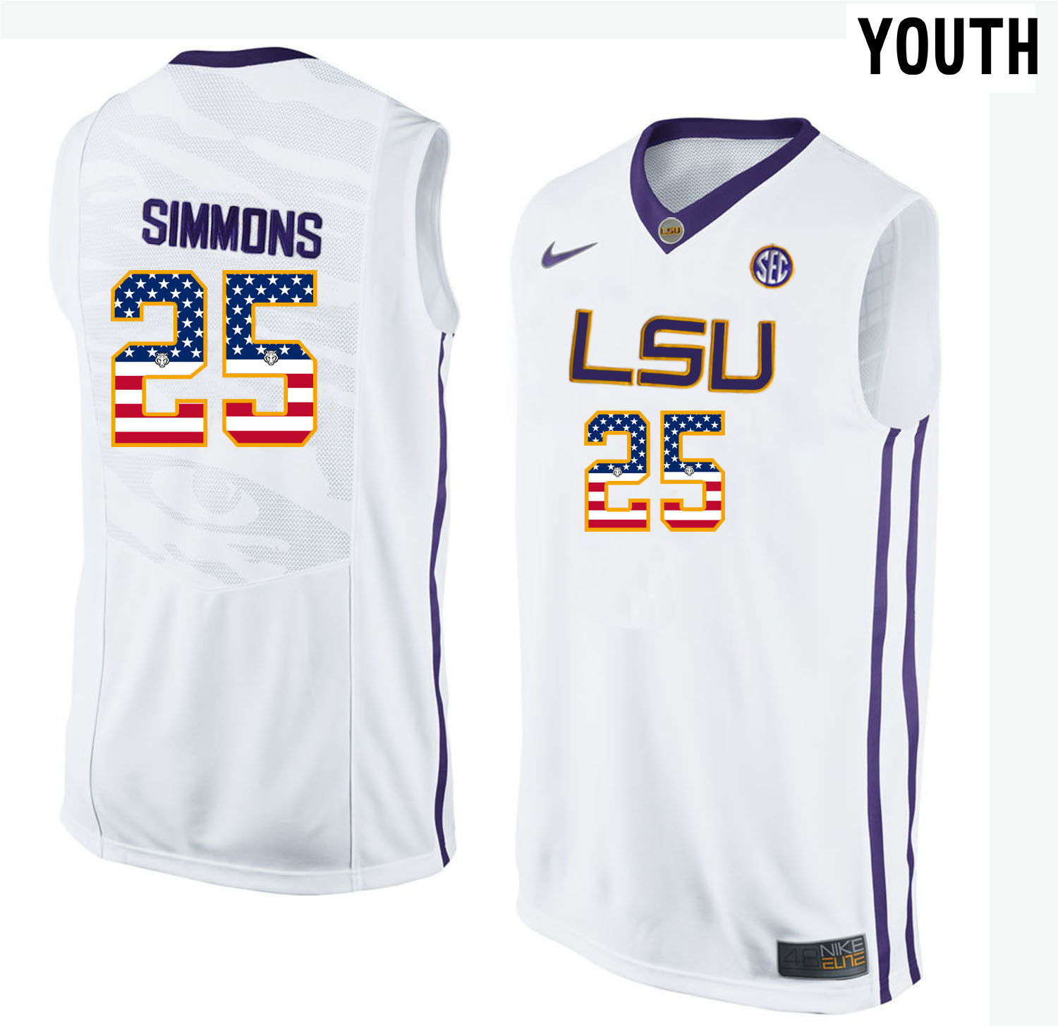 LSU Tigers 25 Ben Simmons White Youth College Basketball Jersey - Click Image to Close