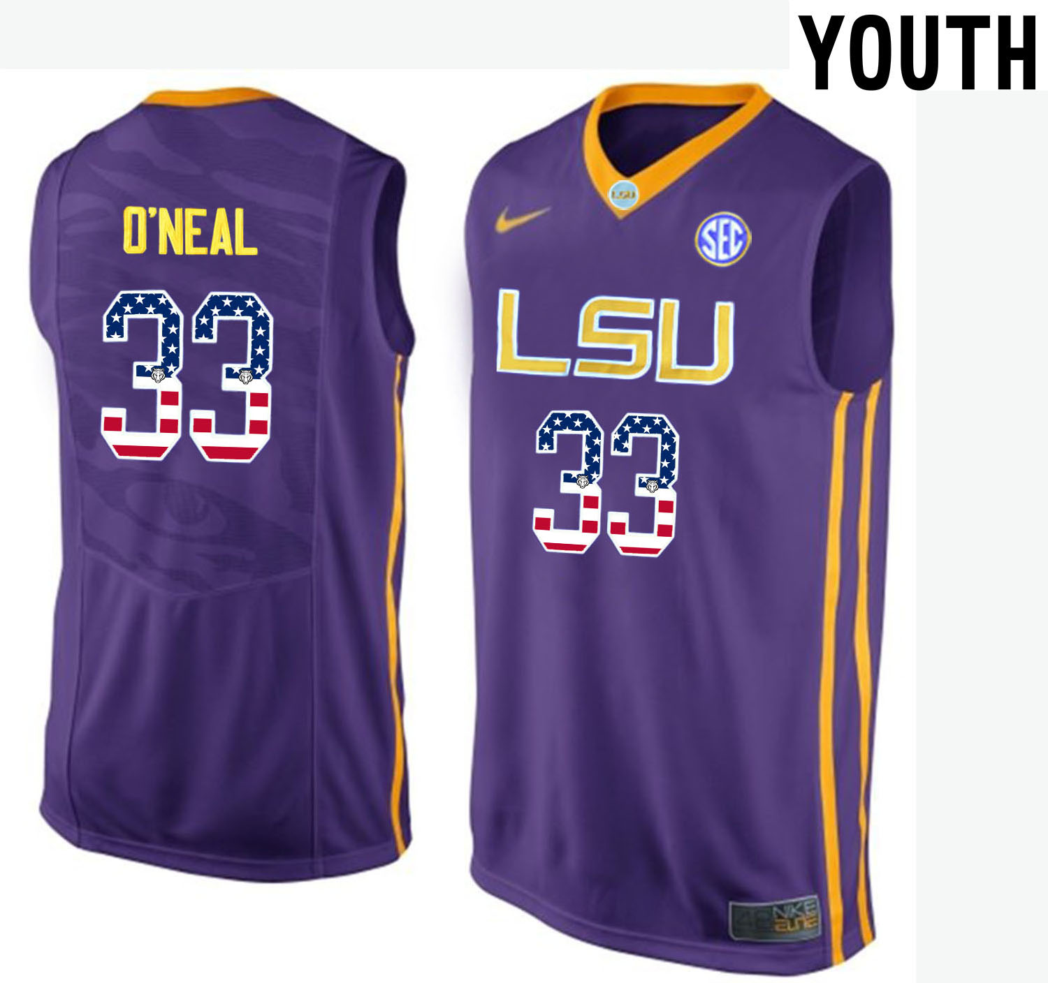 LSU Tigers 33 Shaquille O'Neal Purple Youth College Basketball Jersey