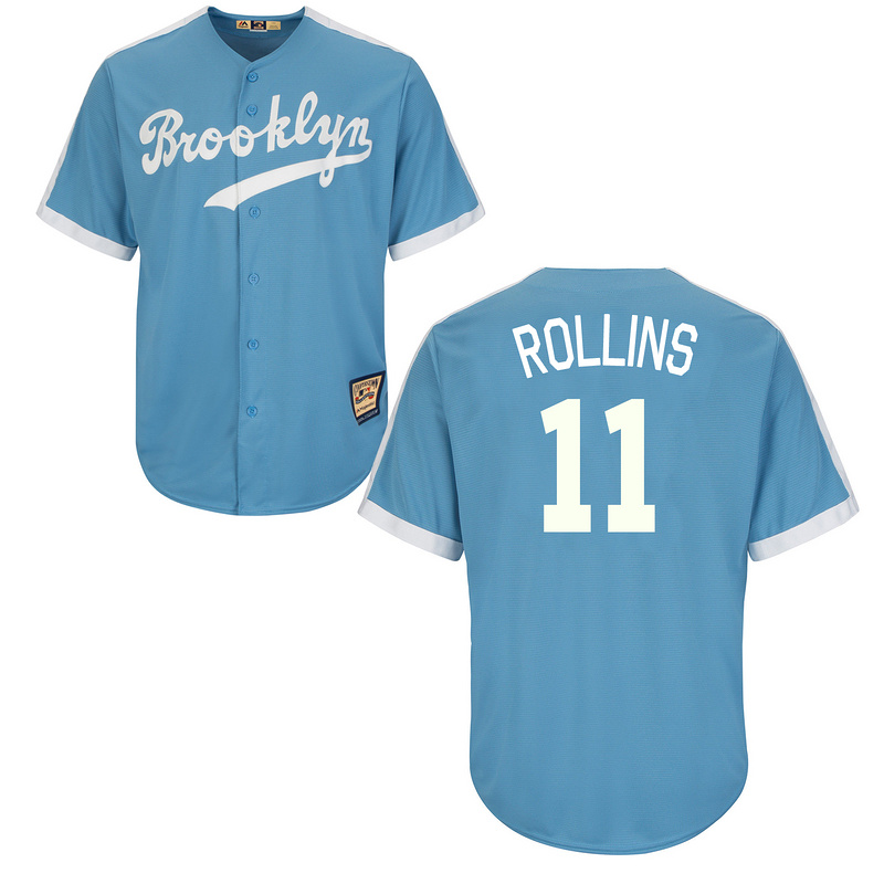 Dodgers 11 Jimmy Rollins Light Blue Cooperstown Throwback Jersey