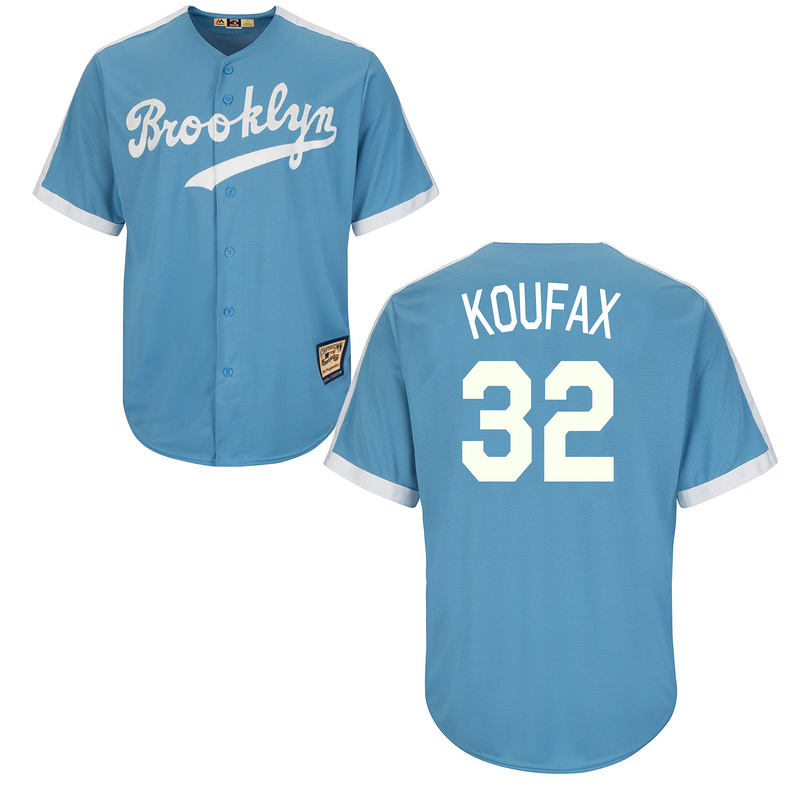 Dodgers 32 Sandy Koufax Light Blue Cooperstown Throwback Jersey