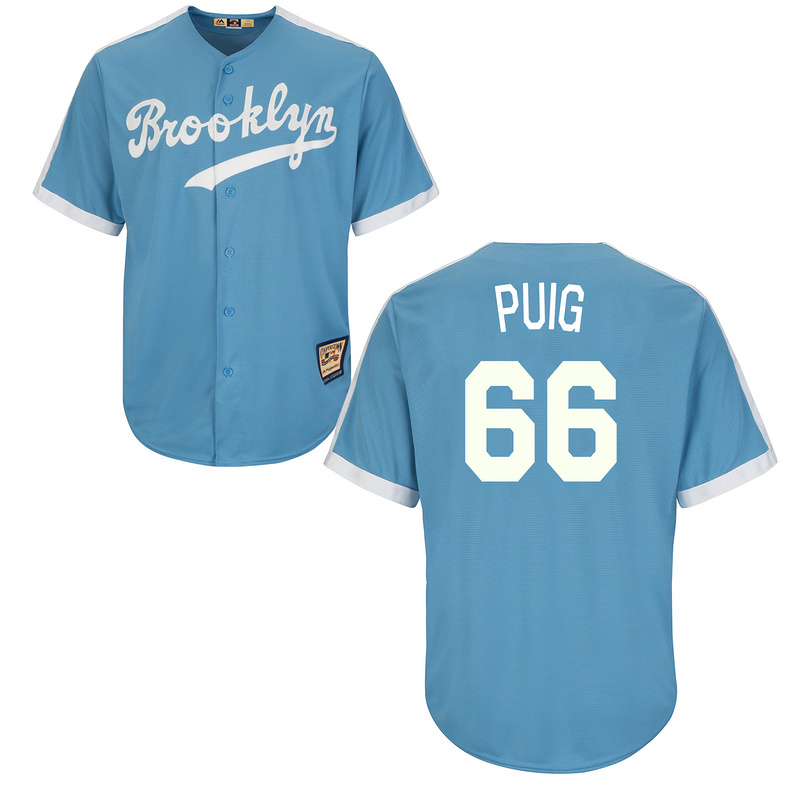 Dodgers 66 Yasiel Puig Light Blue Cooperstown Throwback Jersey