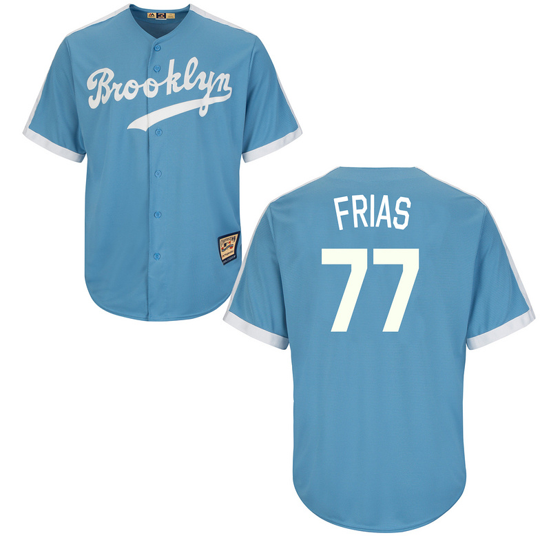Dodgers 77 Carlos Frias Light Blue Cooperstown Throwback Jersey