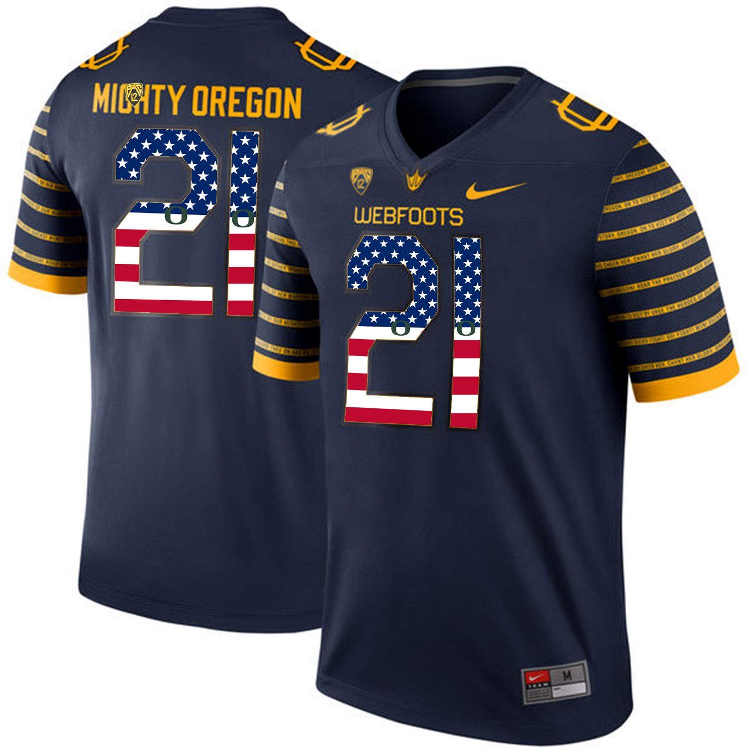 Oregon Ducks Spring Game Mighty Oregon 21 Navy USA Flag Webfoot 100th Rose Bowl Game Jersey - Click Image to Close