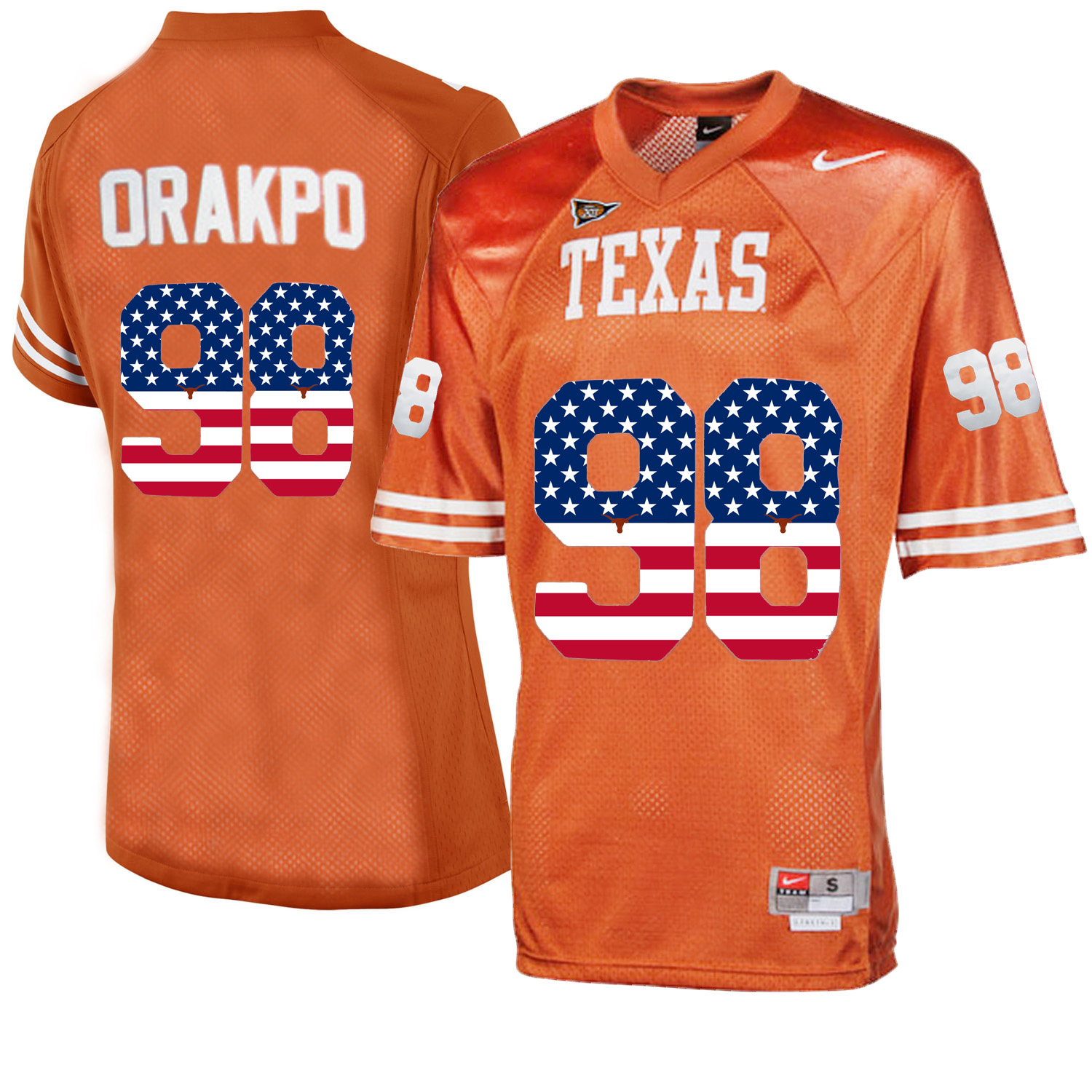 Texas Longhorns 98 Brian Orakpo Orange College Football Throwback Jersey - Click Image to Close