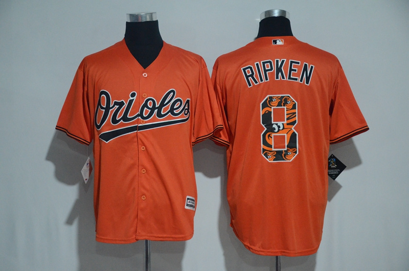 Orioles 8 Cal Ripken Jr. Orange Team Logo Print Cool Base Jersey
