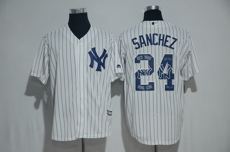 Yankees 24 Gary Sanchez White Team Logo Print Cool Base Jersey