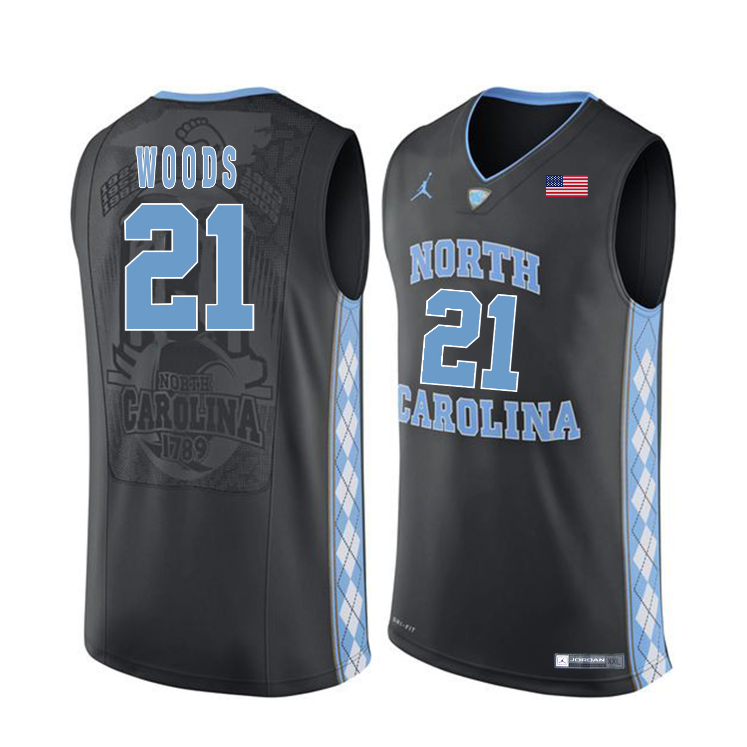 North Carolina Tar Heels 21 Seventh Woods Black College Basketball Jersey