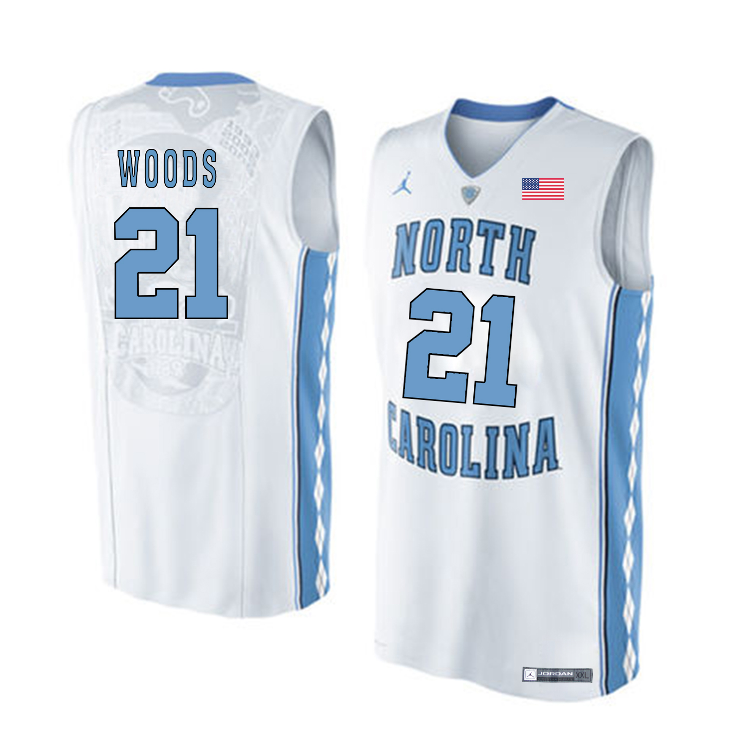 North Carolina Tar Heels 21 Seventh Woods White College Basketball Jersey